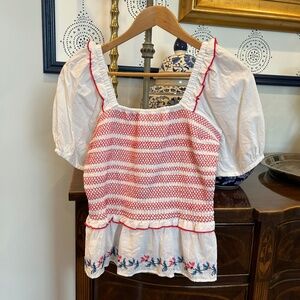 Draper James NWOT Smocked Red Taylor Top Size Small